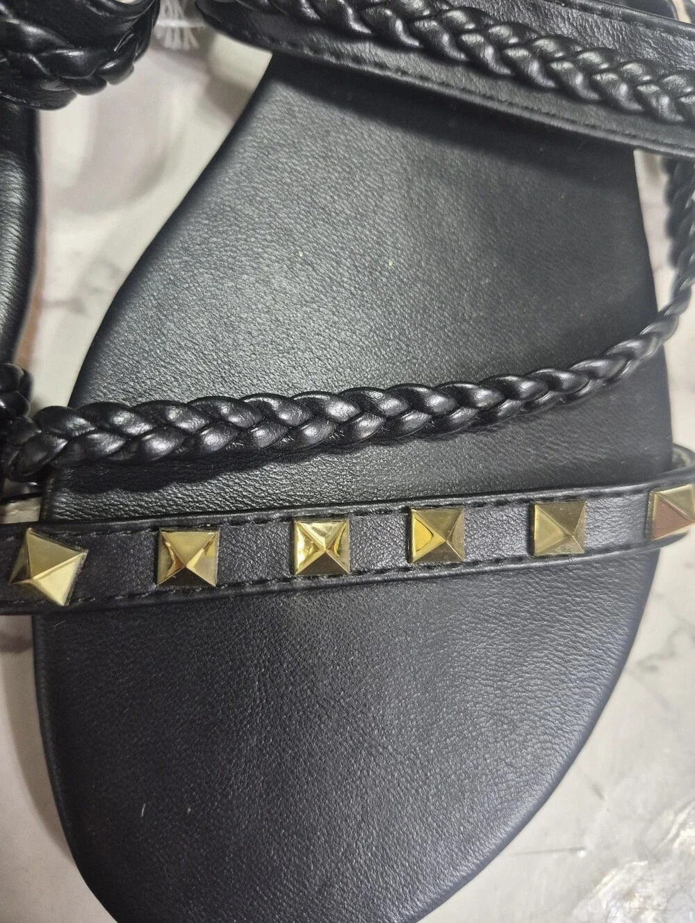Black Studded Braided Slide Sandals